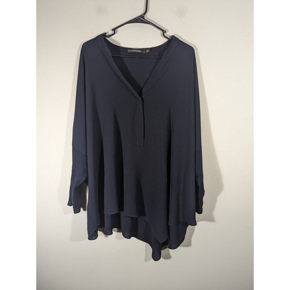 Iris Setlakwe Navy Blue V-Neck Dolaman Sleeve Oversized Tunic Top Women Size 12